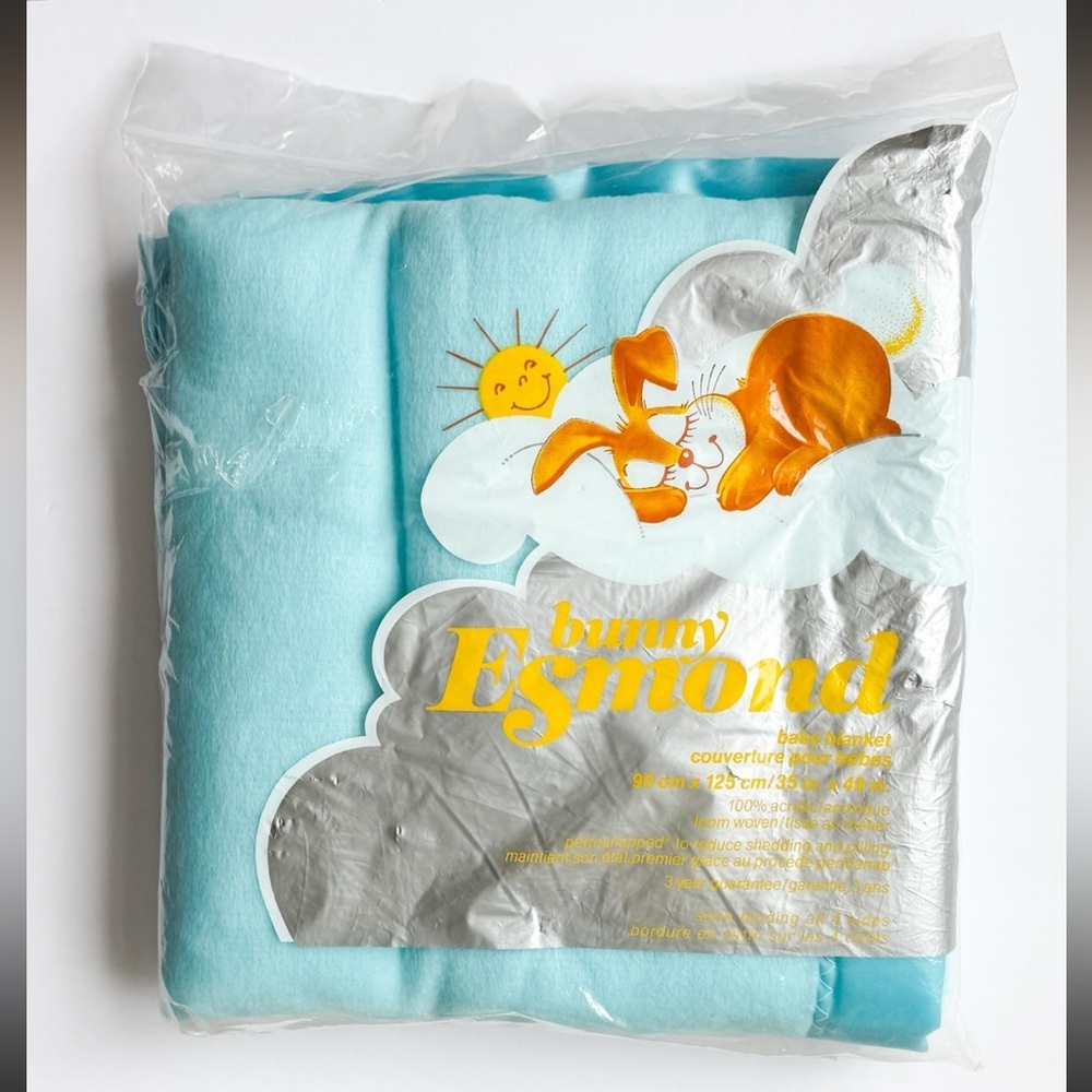 New NIP Vtg Bunny Esmond Baby Blanket Twilight Aqua Deadstock Sealed 35” x 49”